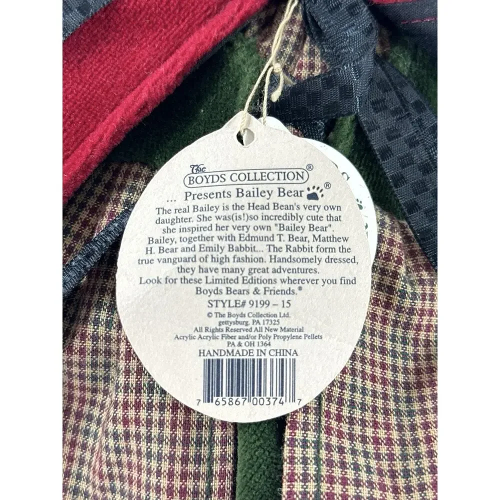 Boyds Bears Bailey Bear Red Riding Hood Cape Plush 9” Style 9199-15 w Tags